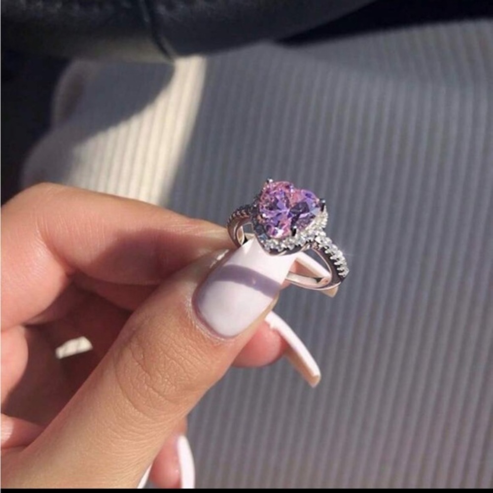 Silver pink heart ring